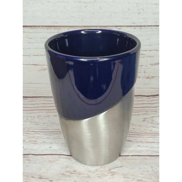 Rare Halo Branded Solutions Leeds ASI Silver Metal Half Glass Blue Mug 66887 - Picture 5 of 11
